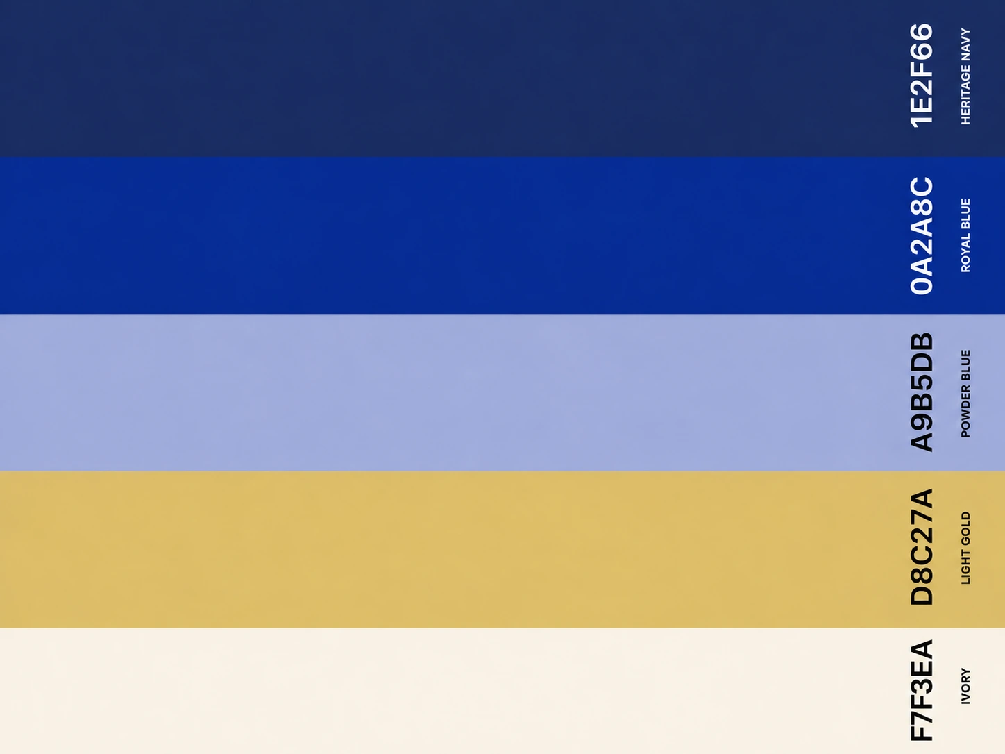 Golden Ring color palette with ivory, gold, powder blue, royal blue, and navy
