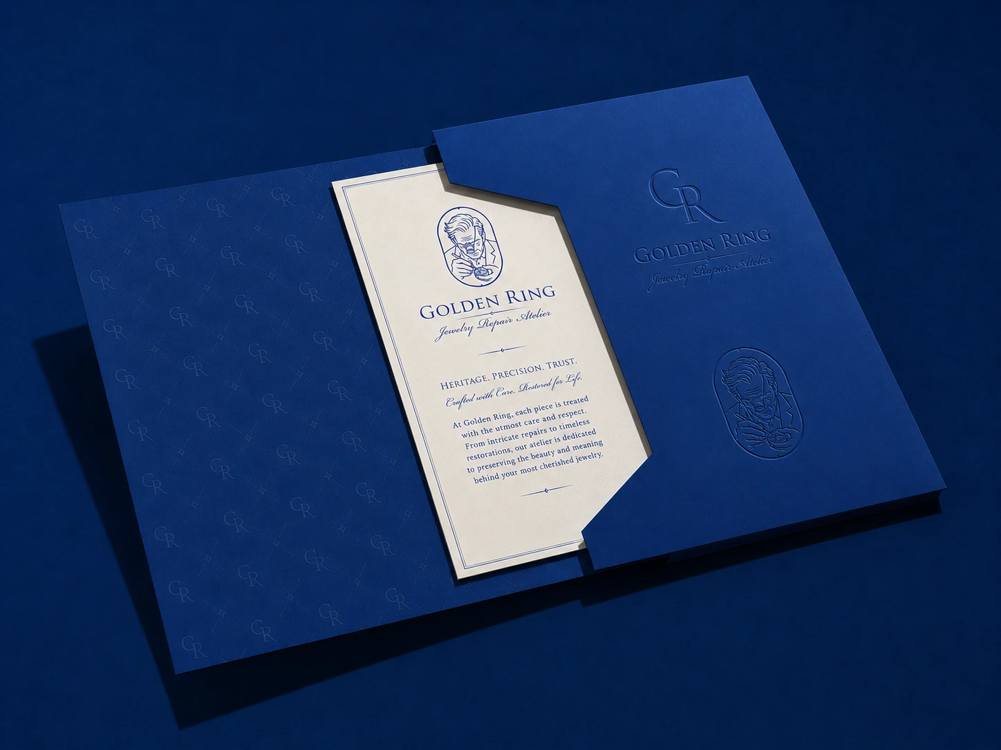 Golden Ring stationery folder and repair service card