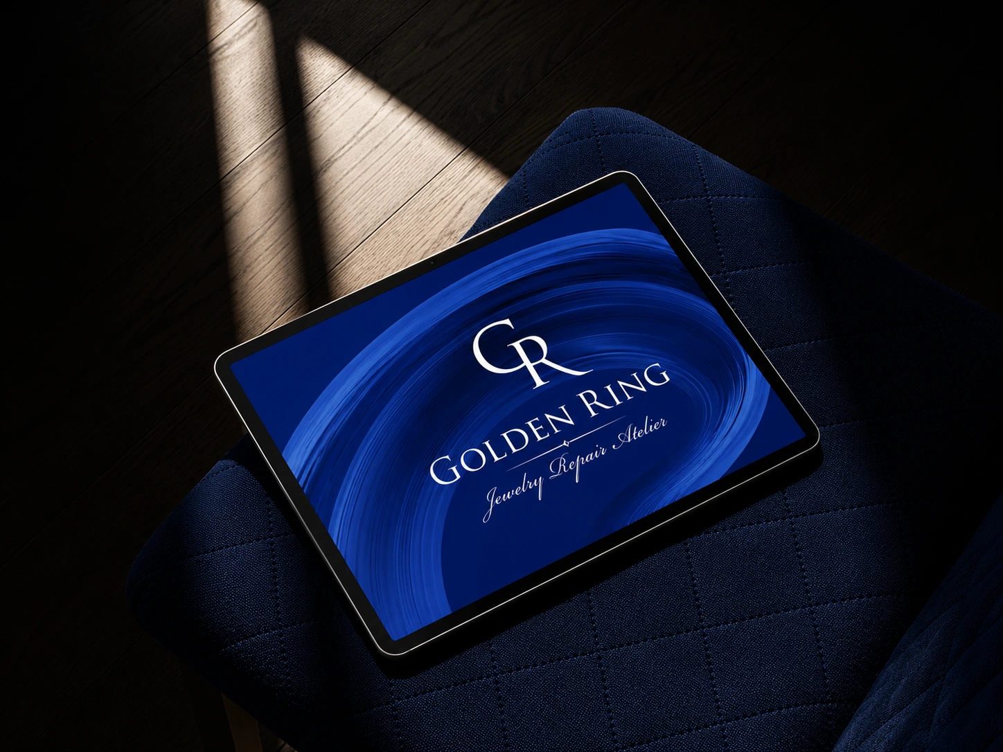 Golden Ring digital brand mark shown on a tablet