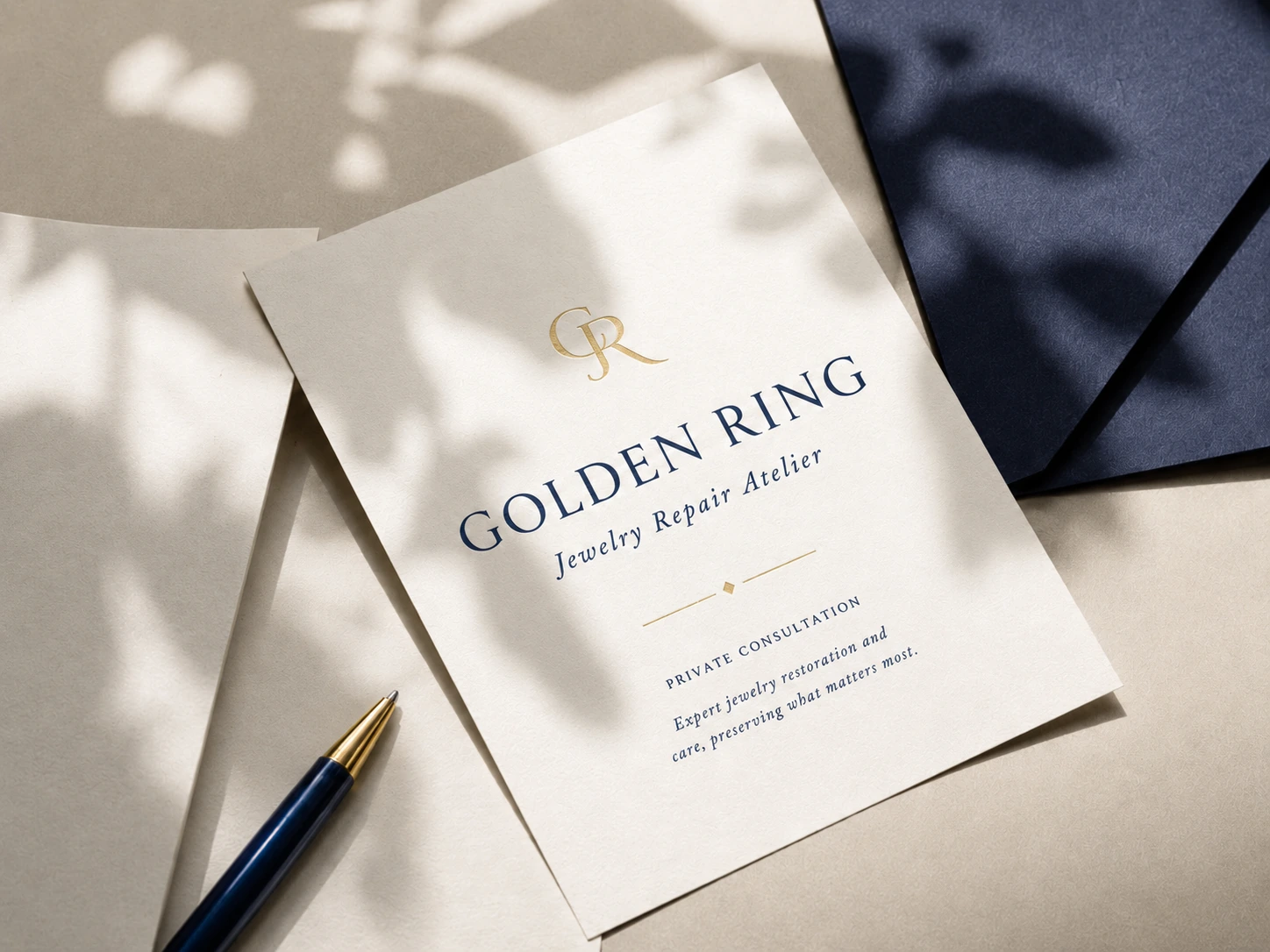Golden Ring appointment letter with navy pen and service details