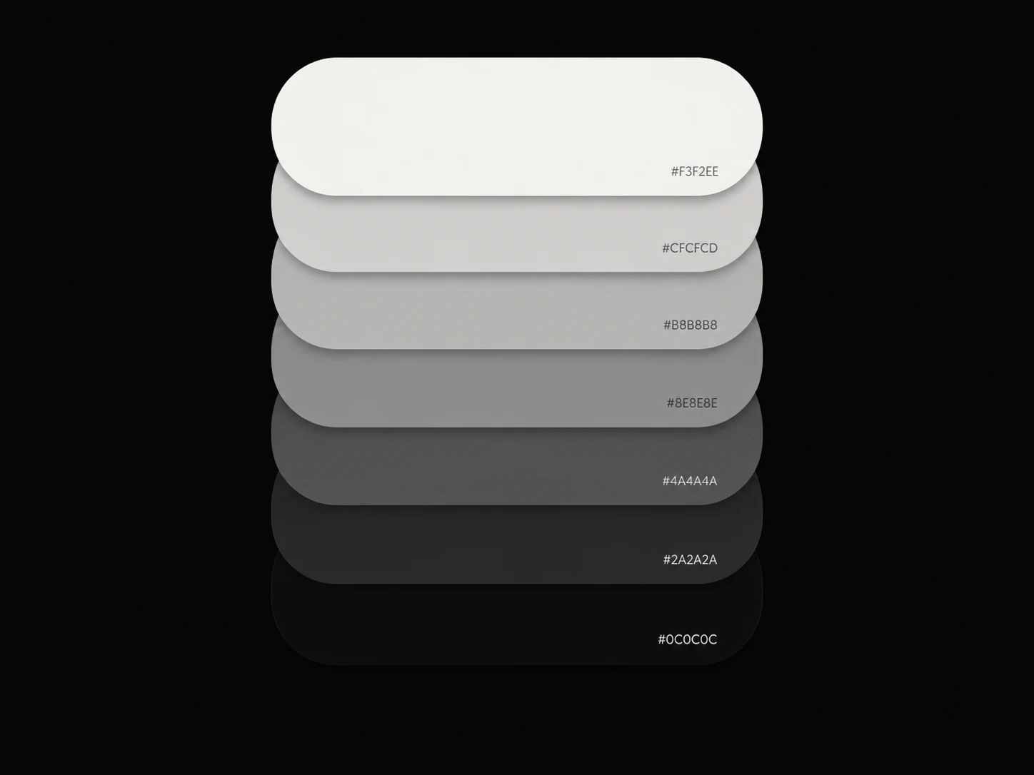 Obsidian monochrome color palette arranged edge to edge